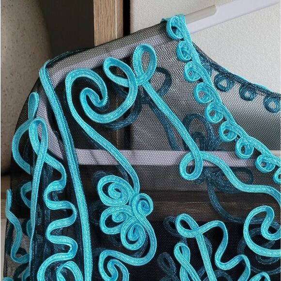 Weavz embroidered teal/black blouse Size L - Picture 3 of 9